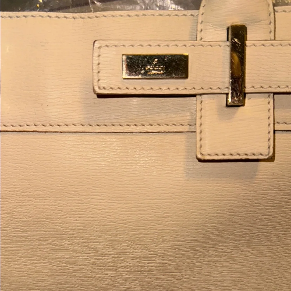 ✨RARE✨ Authentic Gucci “Birkin” style Beige/Cream Leather Satchel 🤎 - Picture 8 of 16